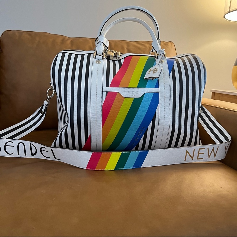 Henri Bendel Centennial Striped Rainbow Duffel Bag and Matching Strap